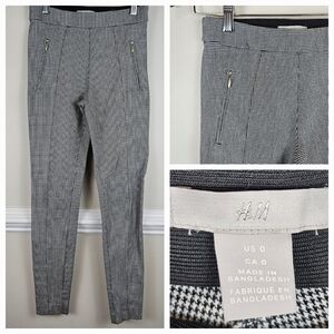 H&M Slim Ankle-Length Slacks Leggings Black White Size 0 Pull On A1305